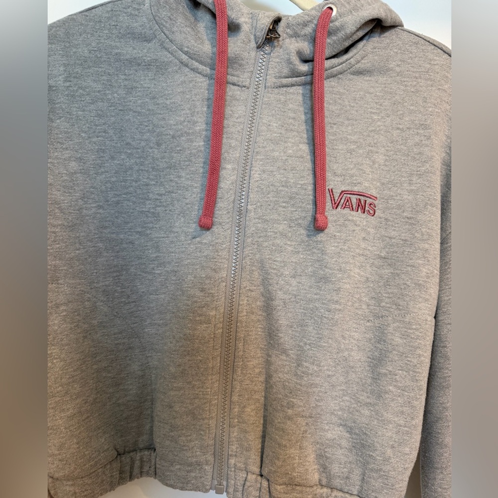 Vans Gray Cropped Zip Hoodie with Pink Accents
